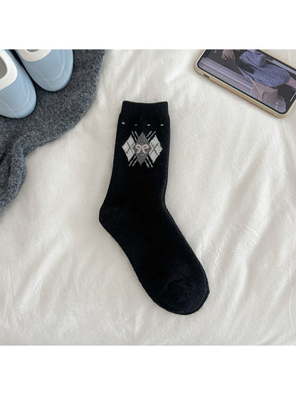 Rufia - Preppy Argyle Bow Pattern Crew Socks