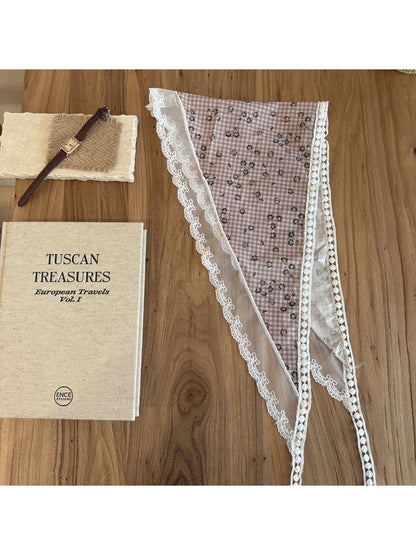 Scarvii - Floral Lace Trim Printed Triangle Bandana Scarf