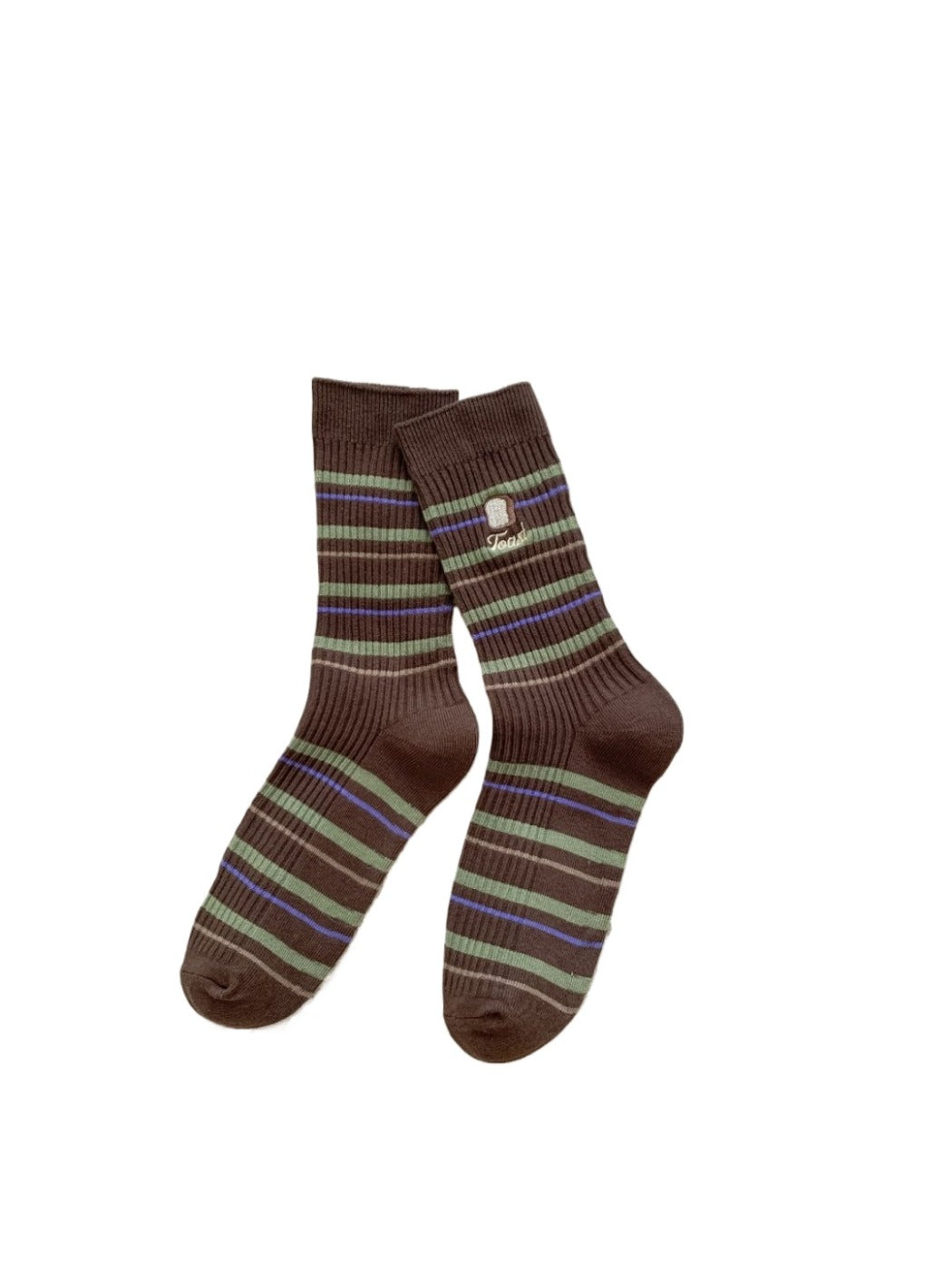 Rufia - Fun Embroidered Stripe Mid-Calf Winter Socks