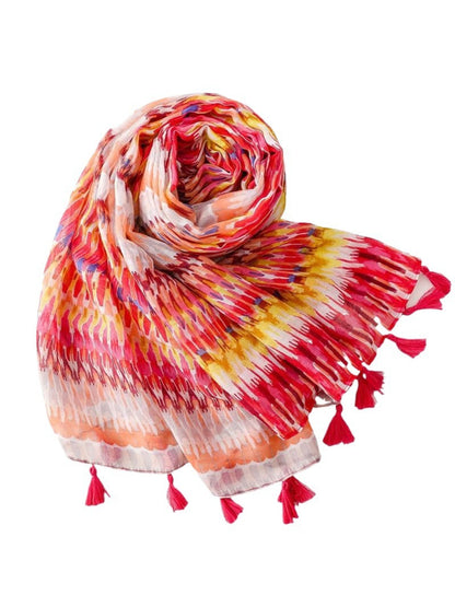Scarvii - Textured Stripe Print Lightweight Scarf