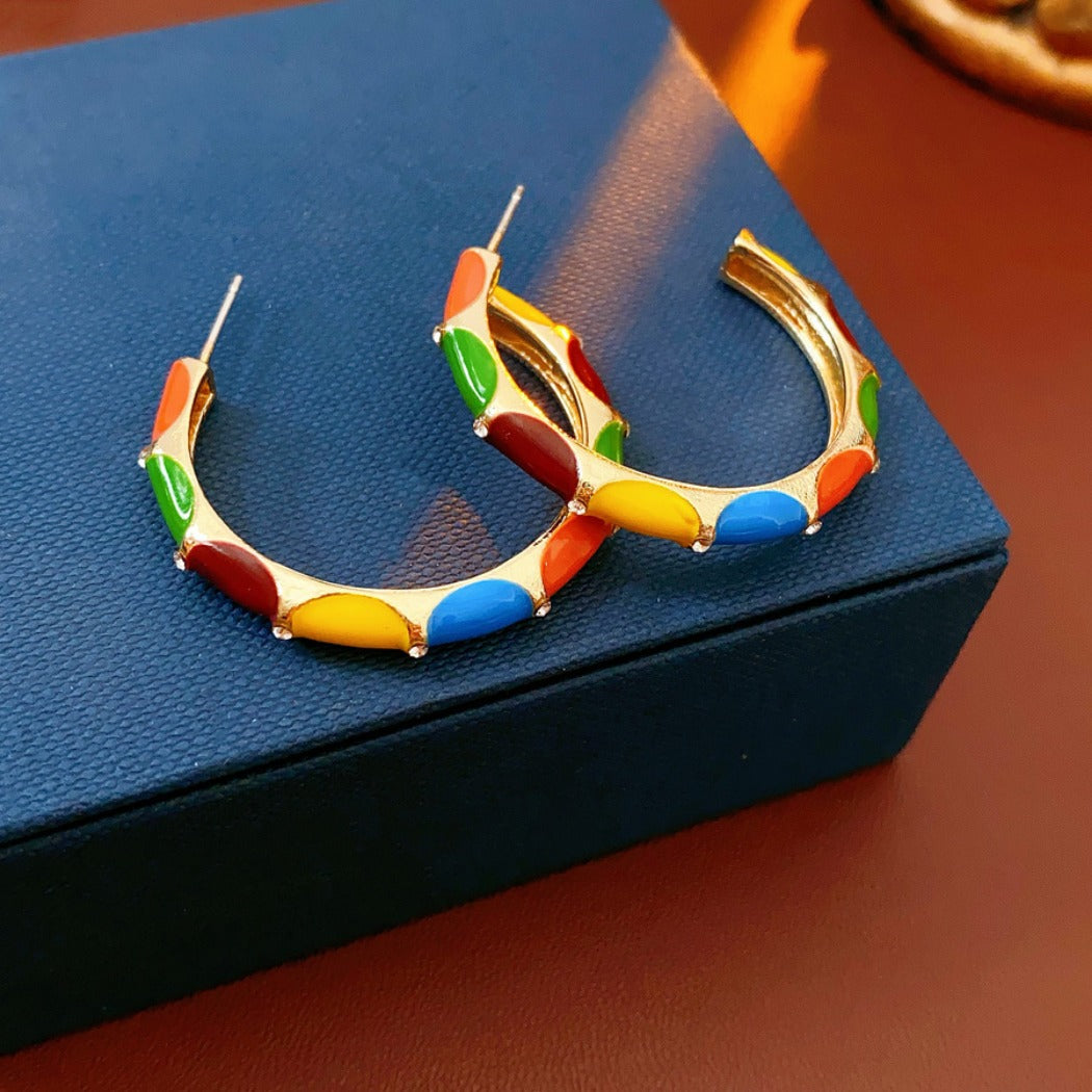 Earwish - Vintage Enamel C-Hoop Earrings - Playful & Vibrant
