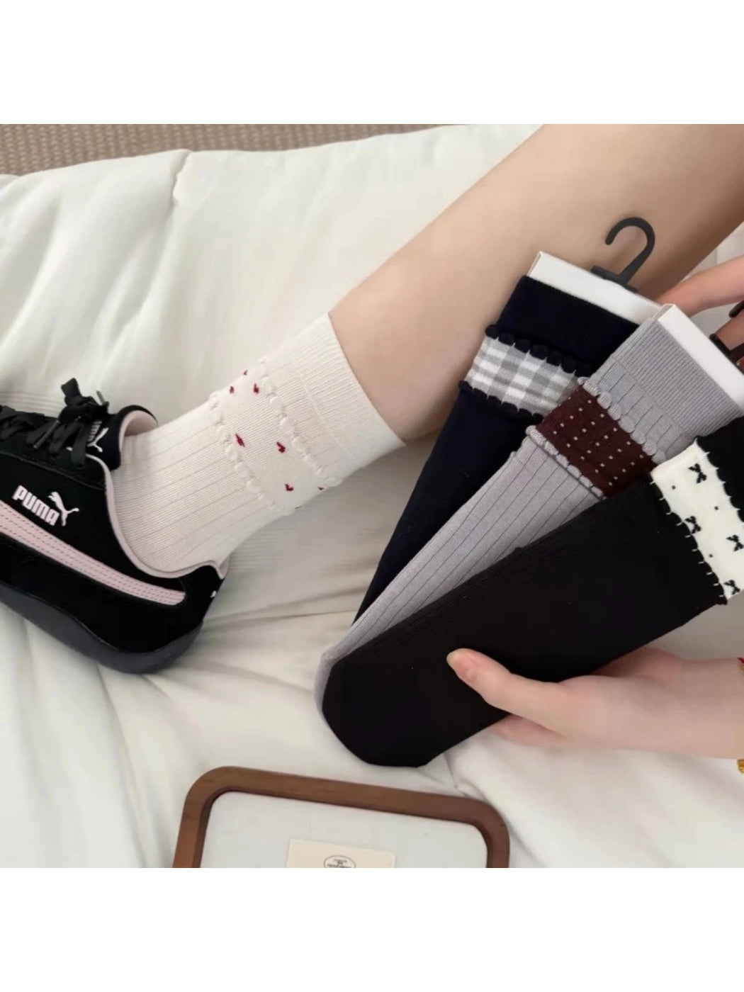 Rufia - Ribbed Cuff Trim Crew Socks