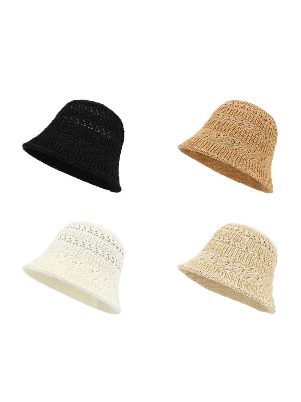 Haila soft open-knit lace bucket hat displayed on a white background