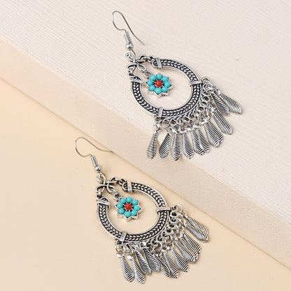 Earwish - Boho Fringe Earrings with Floral Charm
