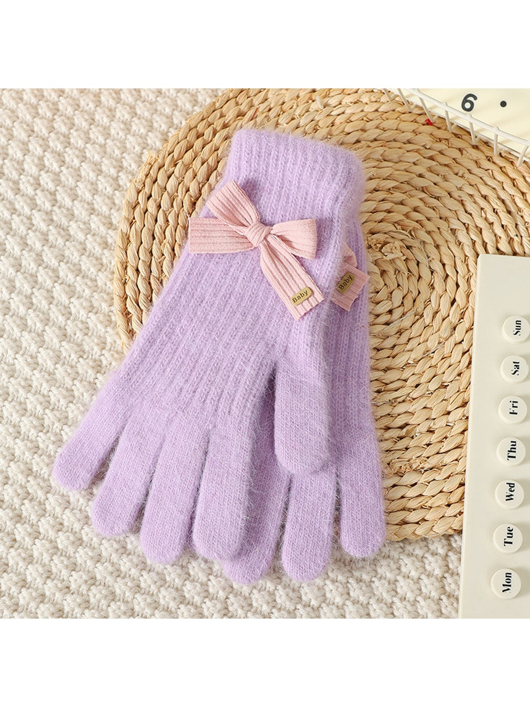 Gloving - Women's Bow Accent Fuzzy Knit Winter Gloves