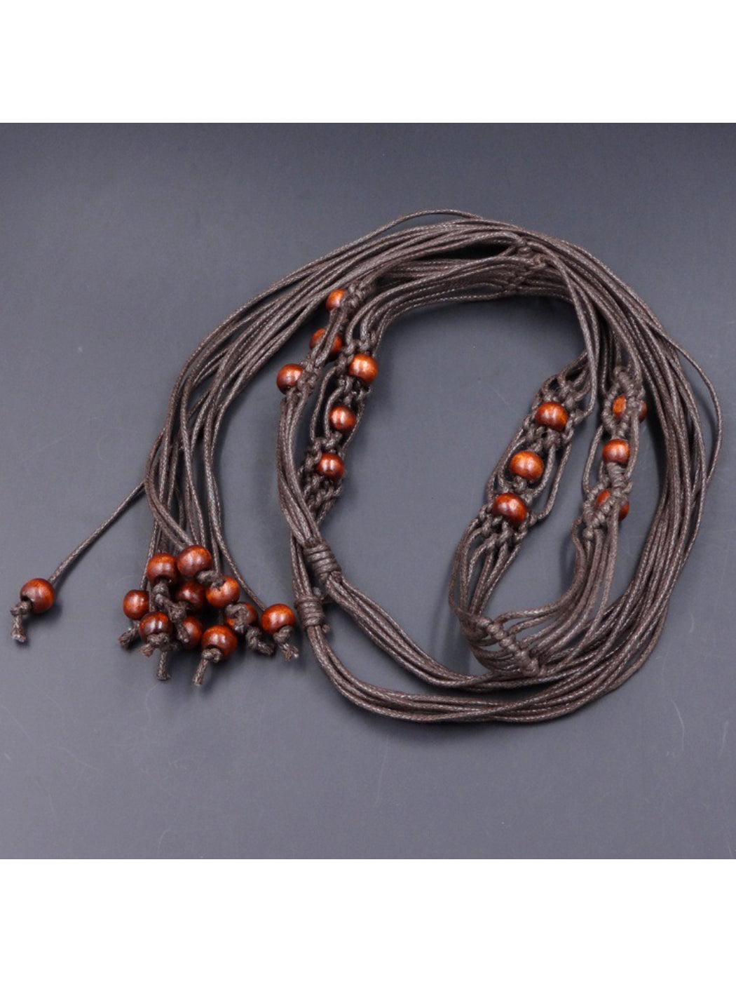 Beco Beaded Rope Tie Waist Belt color options including Brown, Coffee, White