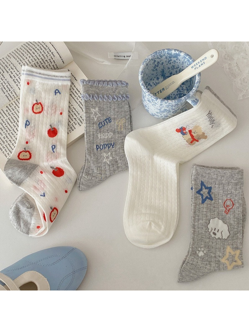 Rufia - Cute Cartoon Ribbed Crew Socks product image 1