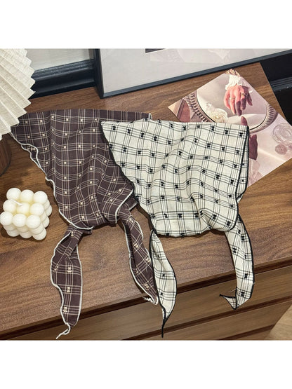 Scarvii - Polka Dot Check Rolled Edge Triangle Bandana