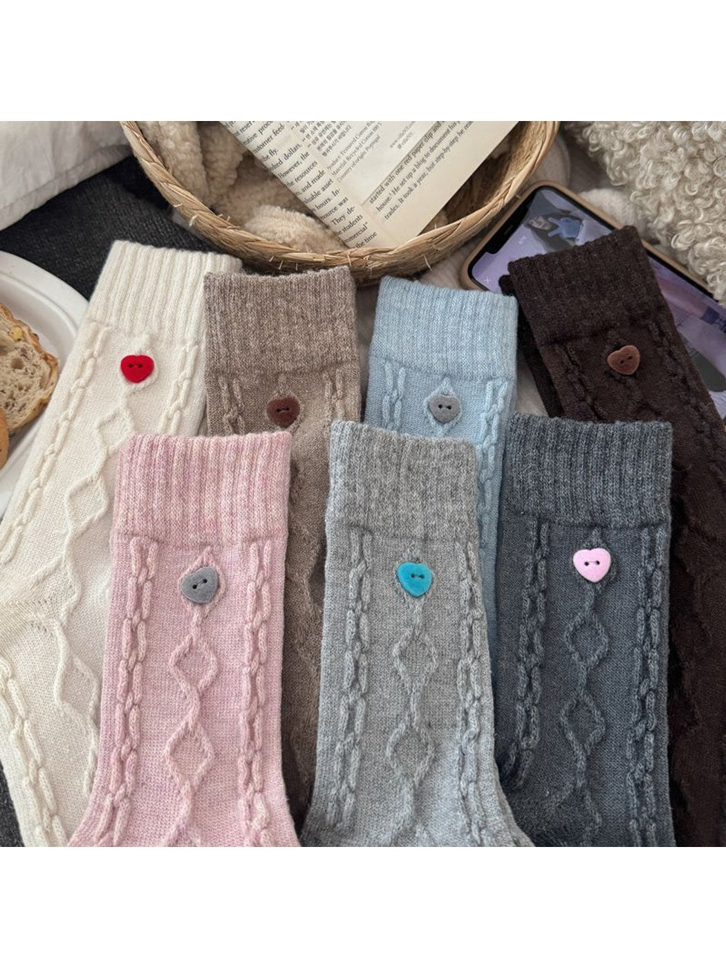 Rufia - Retro Sweetheart Button Detail Crew Socks