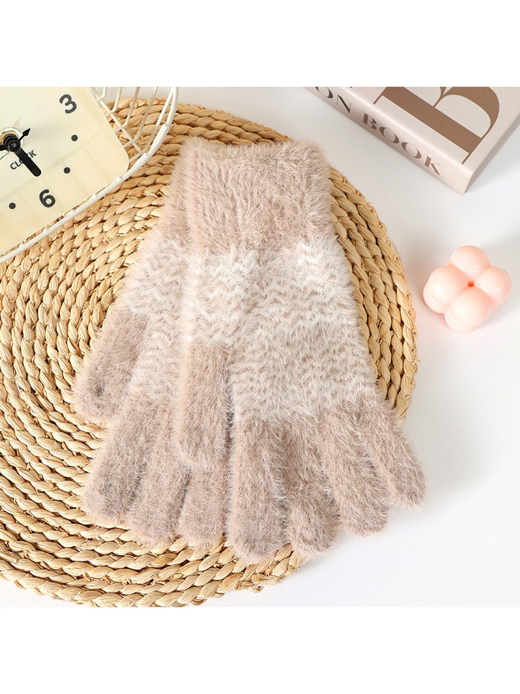 Gloving - Women's Fuzzy Colorblock Knit Winter Gloves