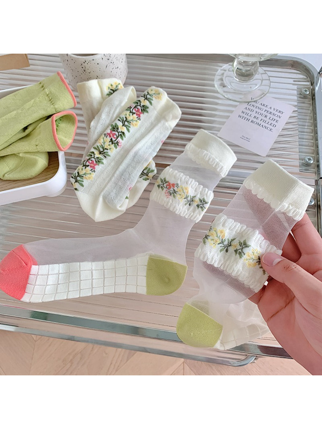 Rufia - Sheer Floral Ruffle Crew Socks product image 1