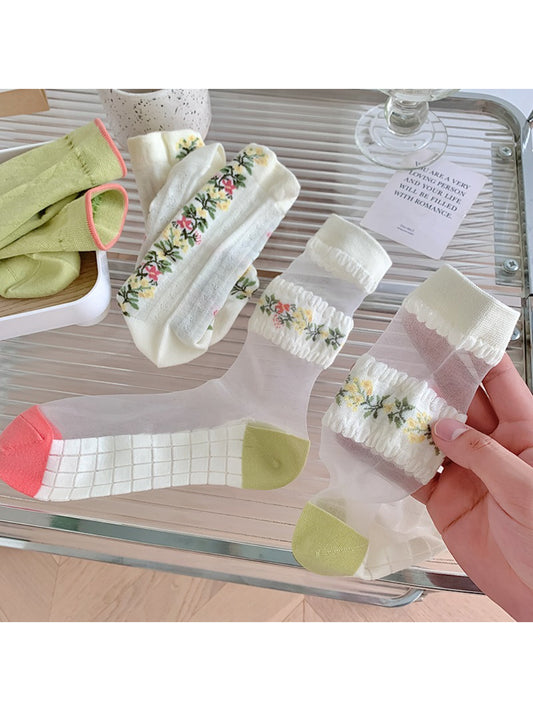 Rufia - Sheer Floral Ruffle Crew Socks product image 1