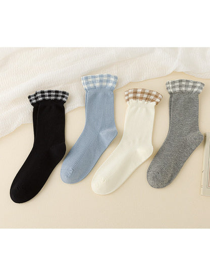 Rufia - Soft Ribbed Check Cuff Socks