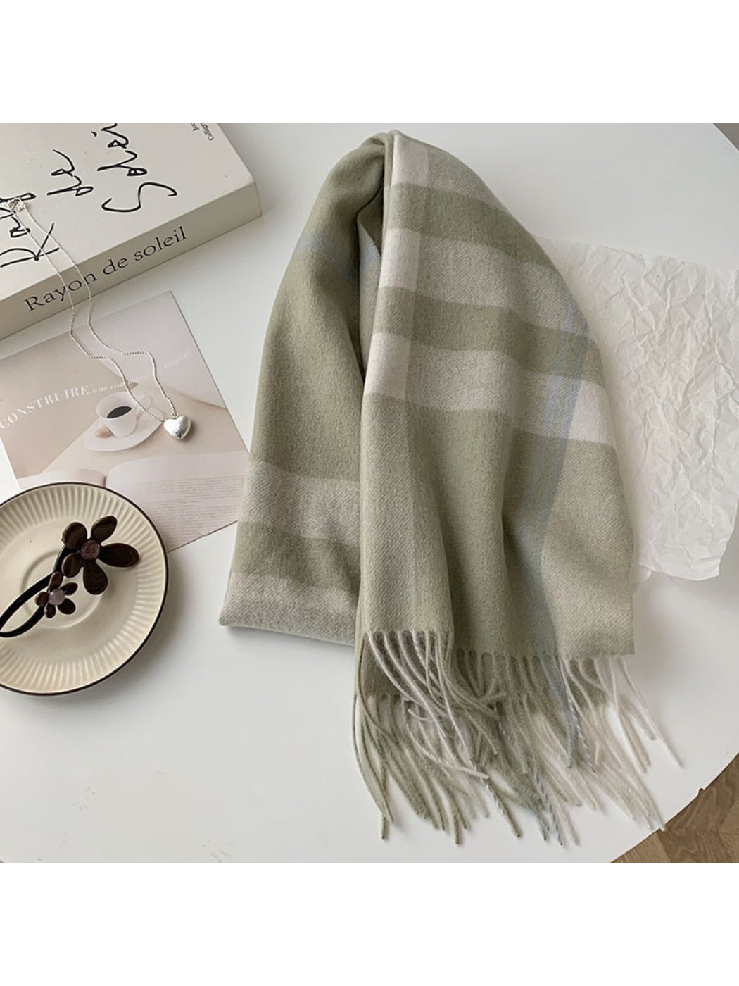 Scarvii - Soft Light Checked Fringe Scarf