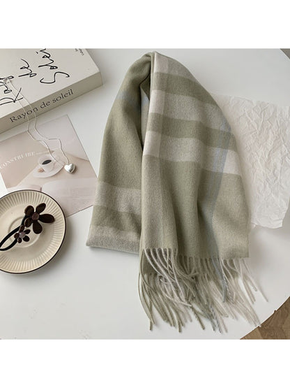 Scarvii - Soft Light Checked Fringe Scarf