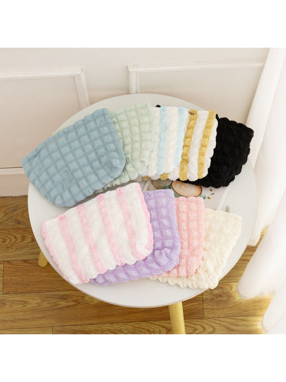 Cosbai - Puff-textured Solid Color and Stripes Zip Pouch