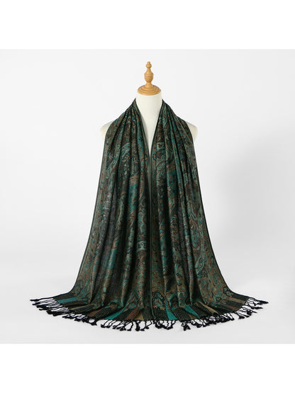 Scarvii - Ethnic Print Fringed Shawl Scarf