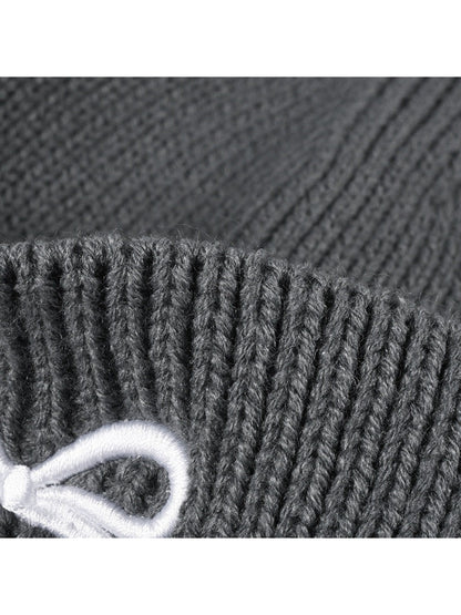 Haila - Bow Embroidered Cuffed Knit Beanie