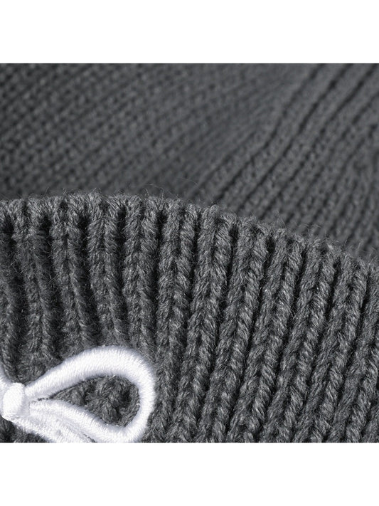 Haila - Bow Embroidered Cuffed Knit Beanie