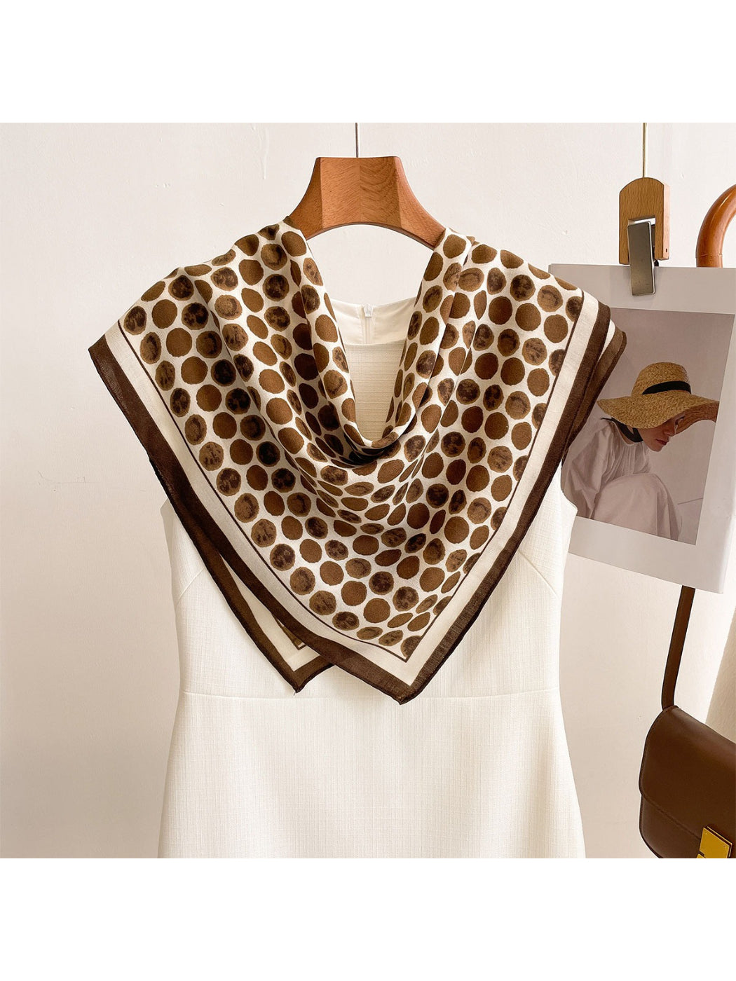 Scarvii - Retro Dot Print Square Neck Scarf Wrap
