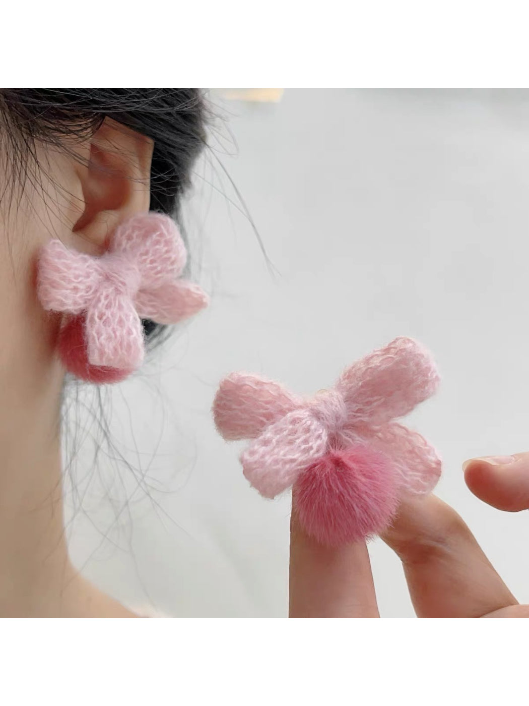 Earwish - Fuzzy Bow Drop Earrings