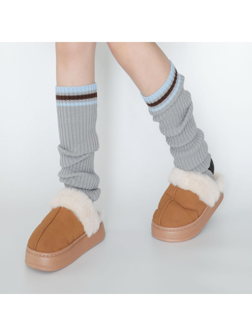 Cozyra - Varsity-Stripe Ribbed Knit Leg Warmers