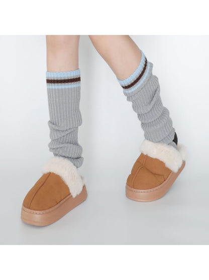 Cozyra - Varsity-Stripe Ribbed Knit Leg Warmers