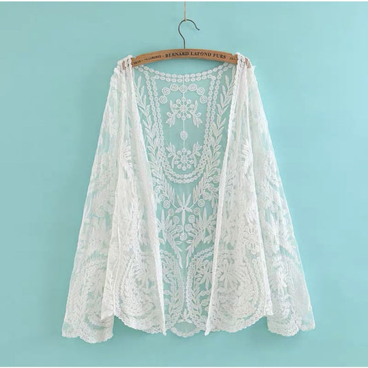 Crosa - Sheer Lace Boho Cardigan Cover-Up