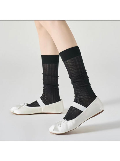 Rufia - Solid Tone Stacked Look Mid Calf Socks