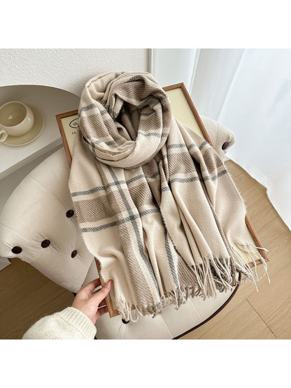Scarvii - Soft Look Plaid Fringe Layering Scarf