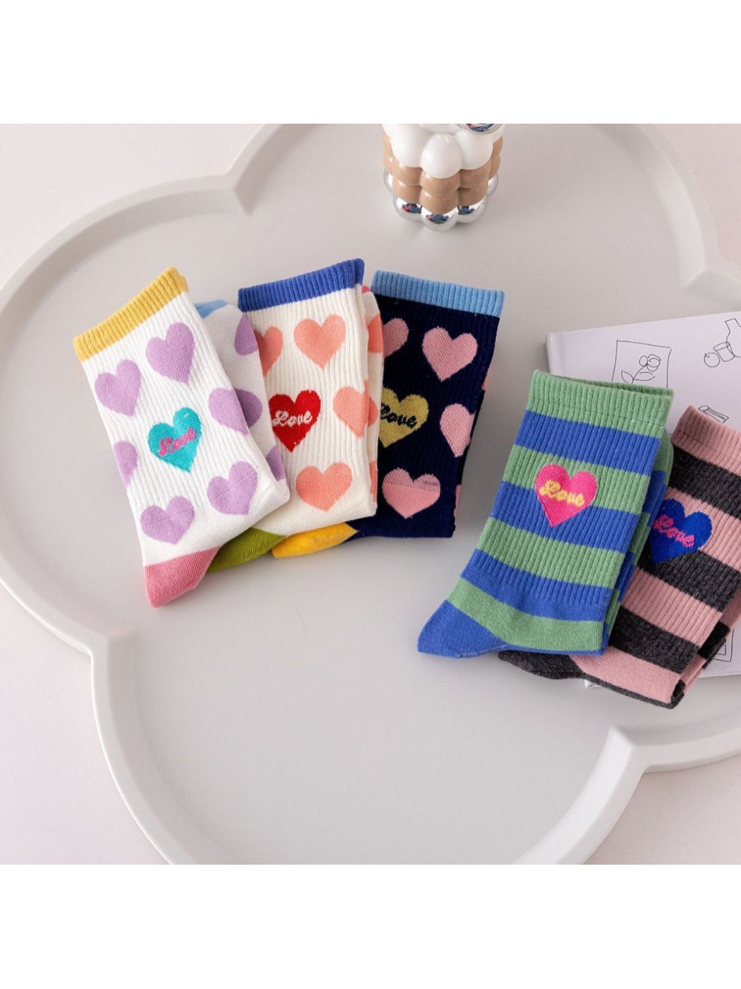 Rufia - Playful Heart Print Crew Socks