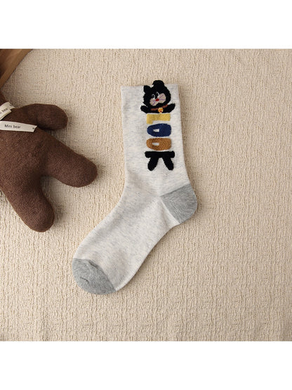 Rufia - Playful Cat Pattern Casual Crew Socks