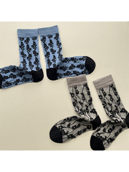 Rufia - Vine Stitch Pattern Crew Socks
