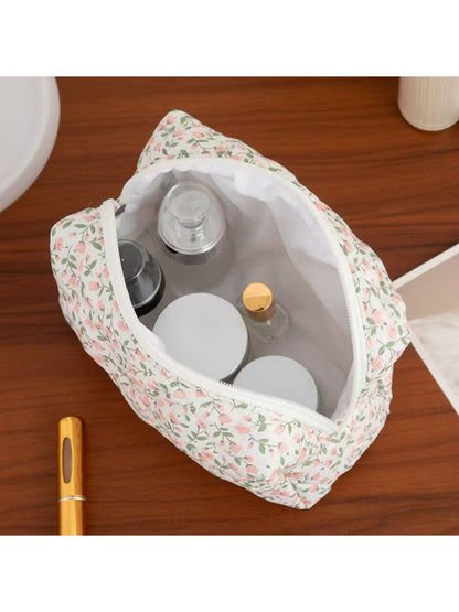 Cosbai - Floral Print Zipper Cosmetic Organizer Bag