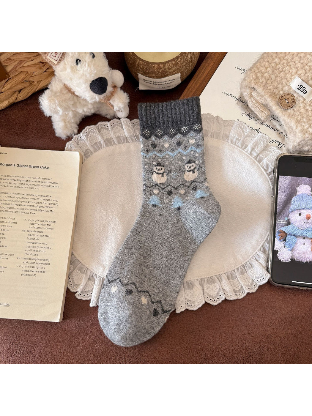 Rufia - Winter Snowman Pattern Crew Socks