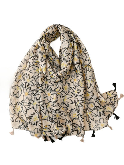 Scarvii - Sketch Floral Print Lightweight Scarf