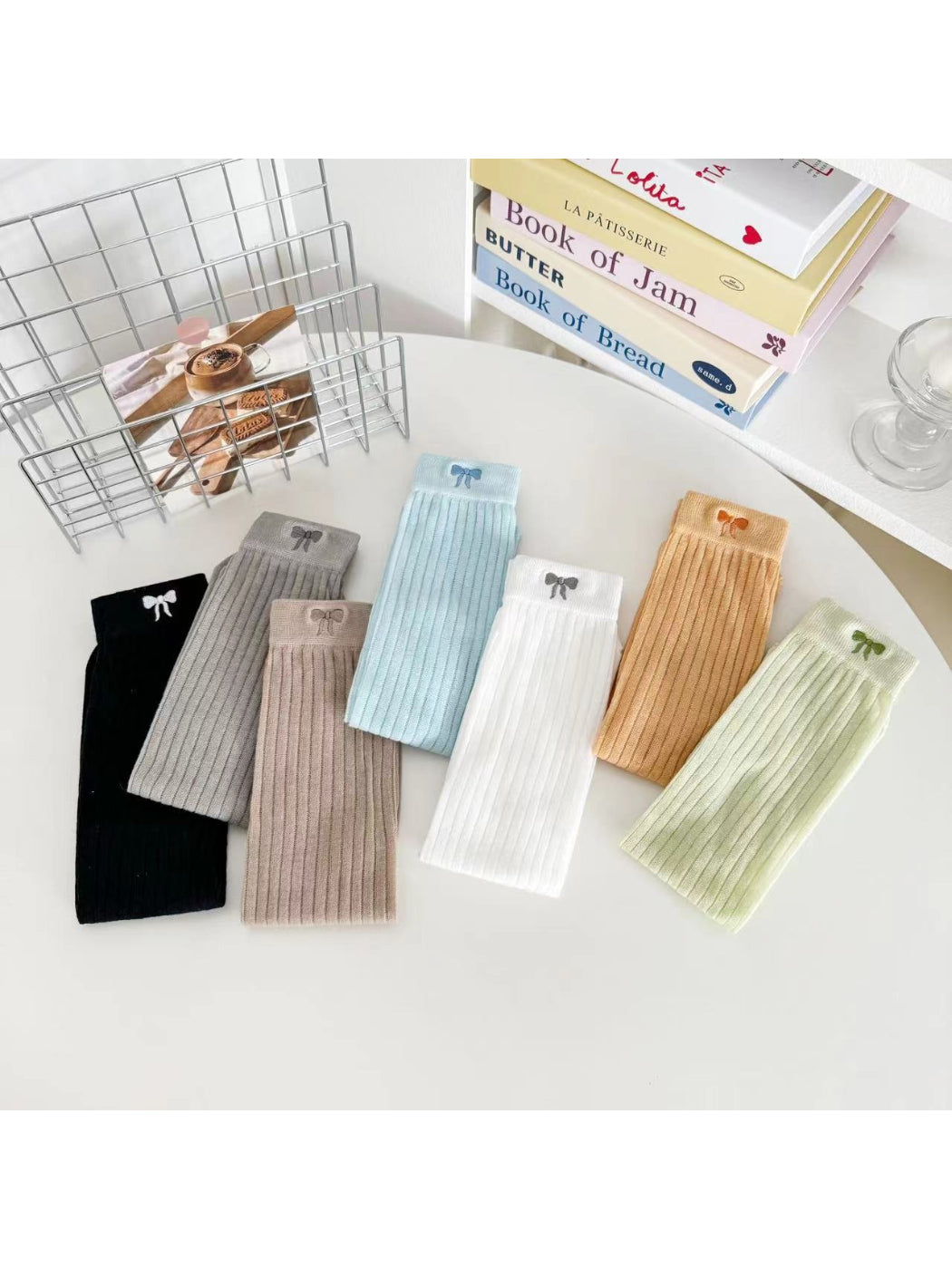 Rufia - Bow Embroidered Ribbed Crew Socks product image 1