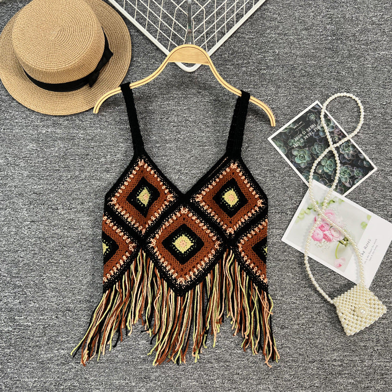 Checkered Bohemian Tassel Camisole