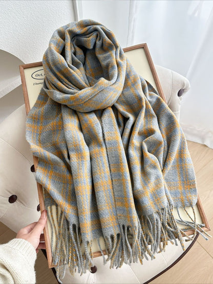 Scarvii - Thick Plaid Scarf Featuring Tassel