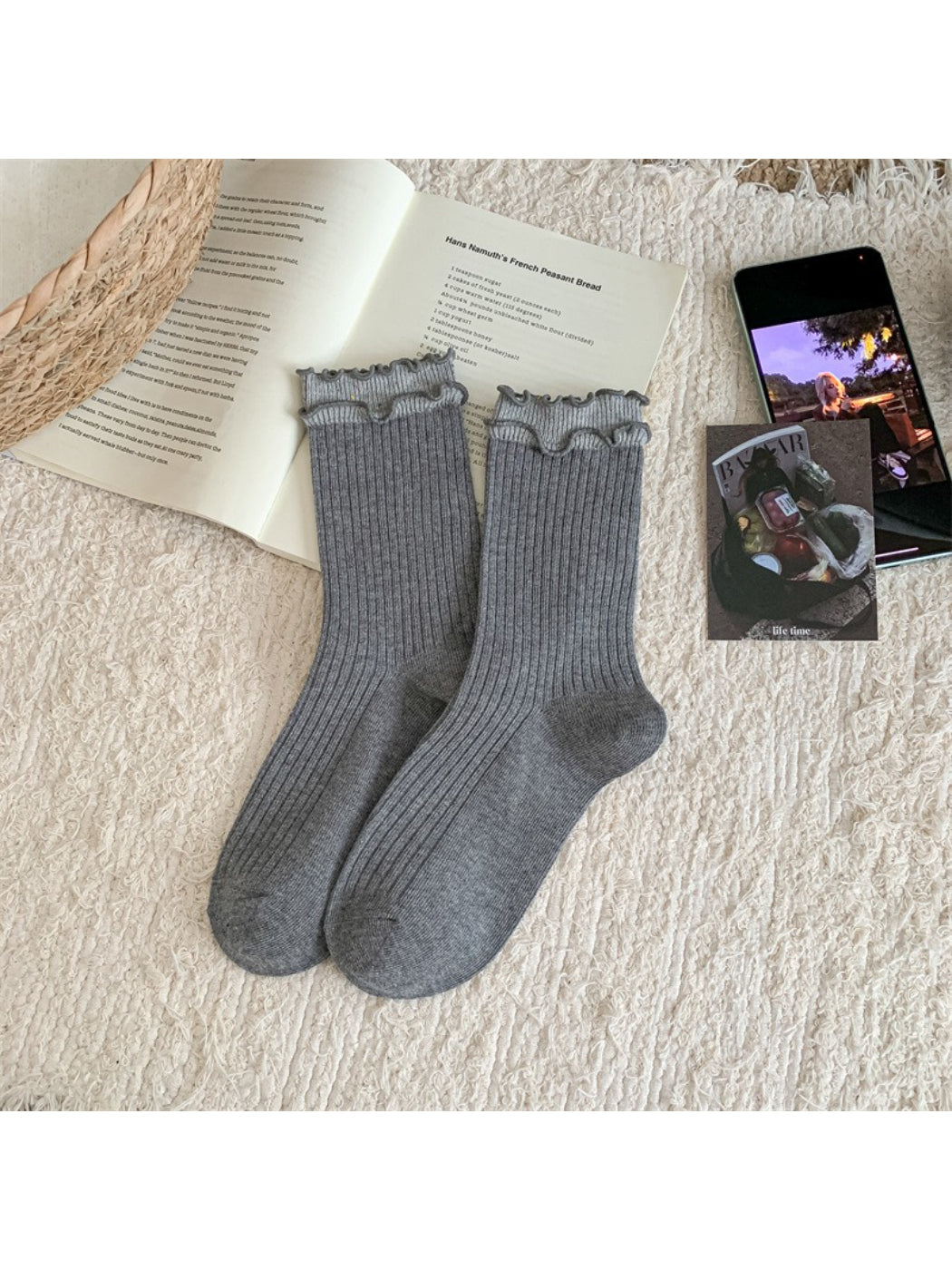 Rufia - Ribbed Stripe and Bow Detail Crew Socks product image 5