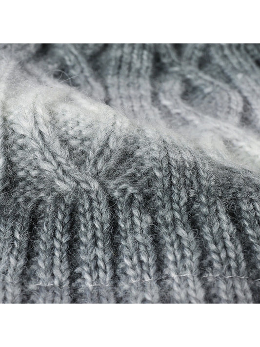 Haila - Gradient Cable Knit Pom Beanie