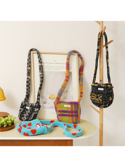 Cosbai - Plush Leopard & Heart Crossbody Bag