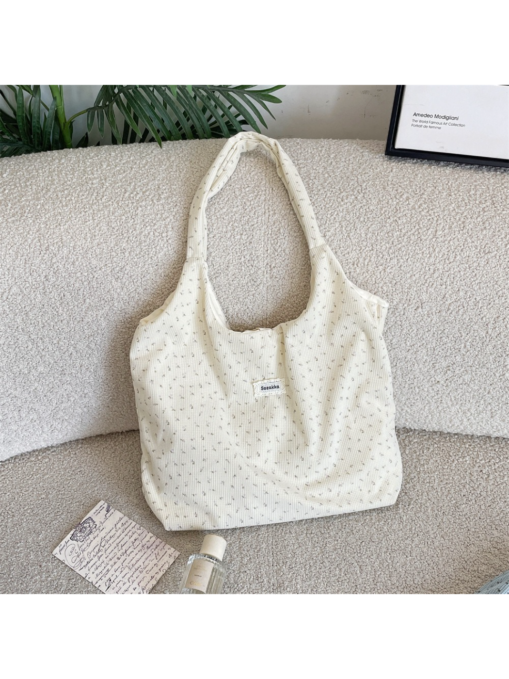Cosbai - Ditsy Floral Snap Tab Tote Bag