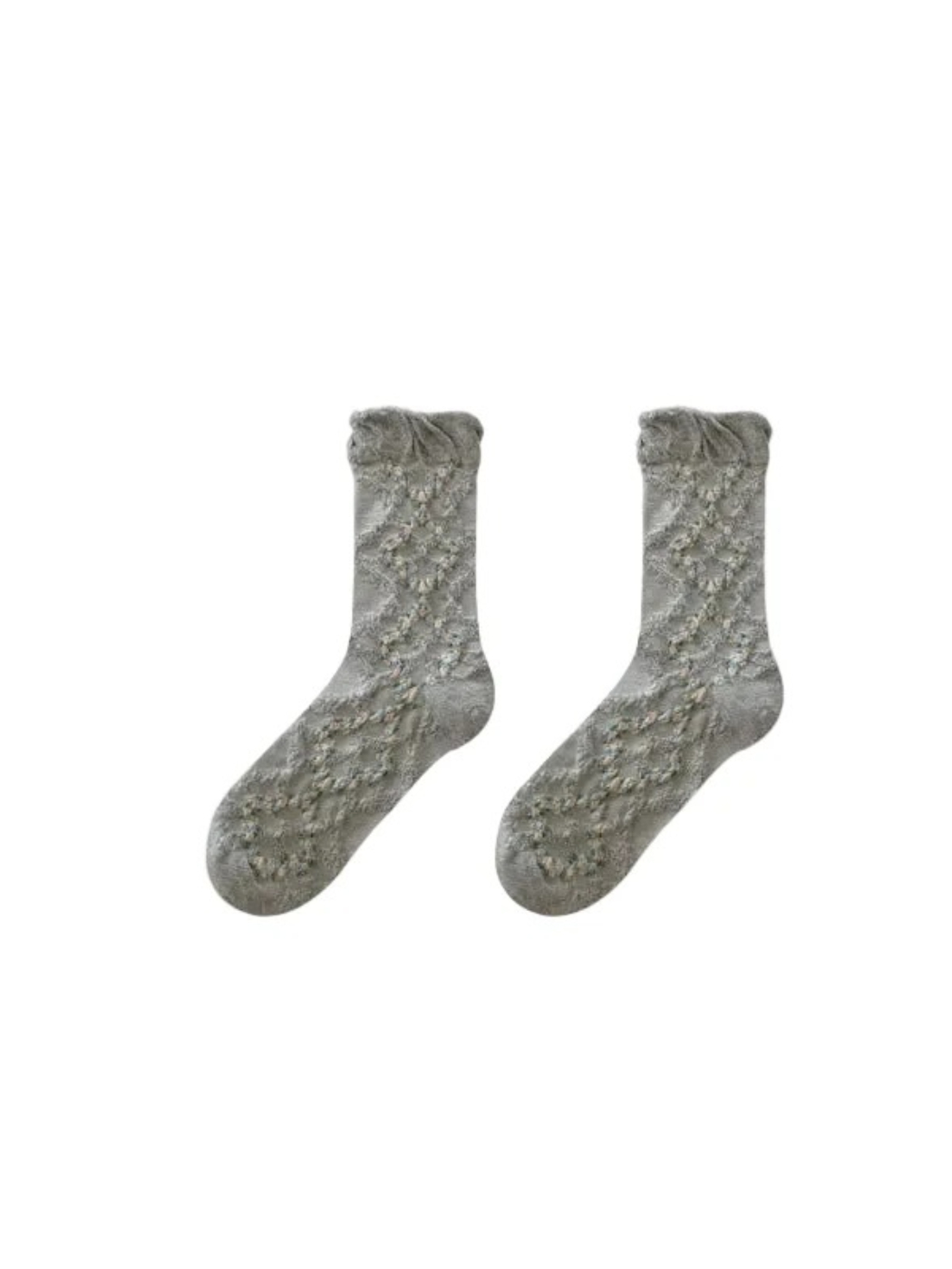 Rufia - Floral Argyle Ruffled-Cuff Crew Socks