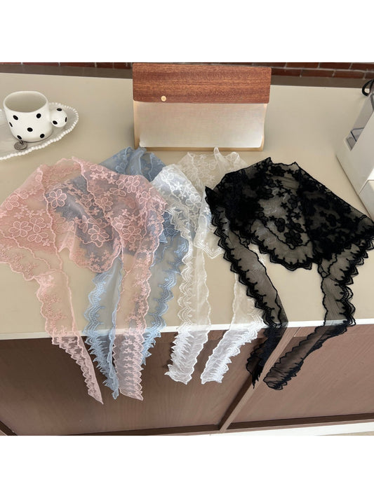Scarvii vintage lace tie scarf displayed flat with intricate lace pattern