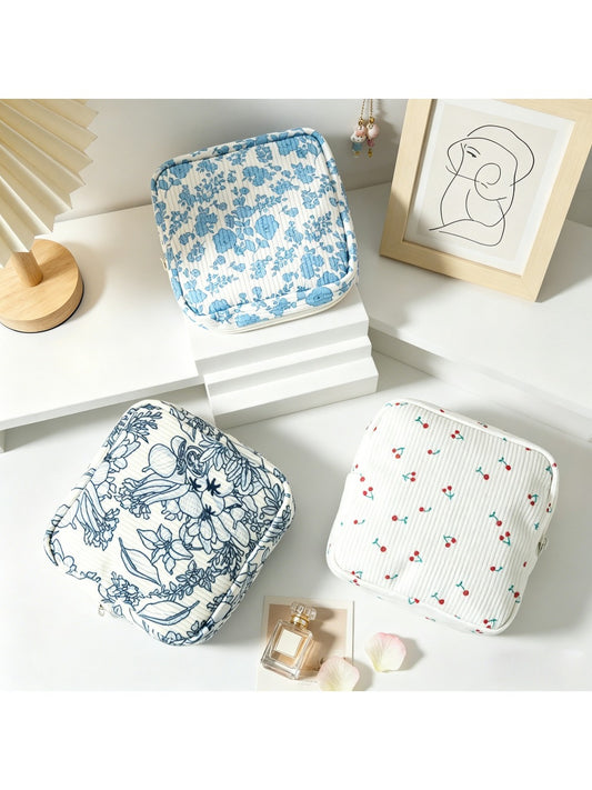 Cosbai - Floral Pattern Portable Zip Pouch