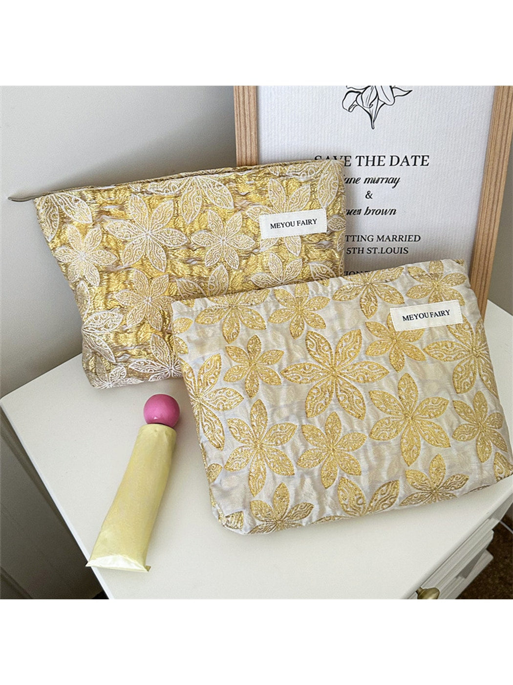 Cosbai - Elegant Floral Zippered Cosmetic Bag