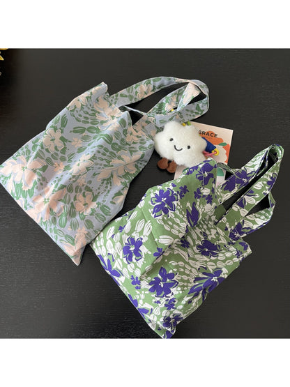 Close-up of botanical print detail on Cosbai Soft Botanical Shopper Bag fabric