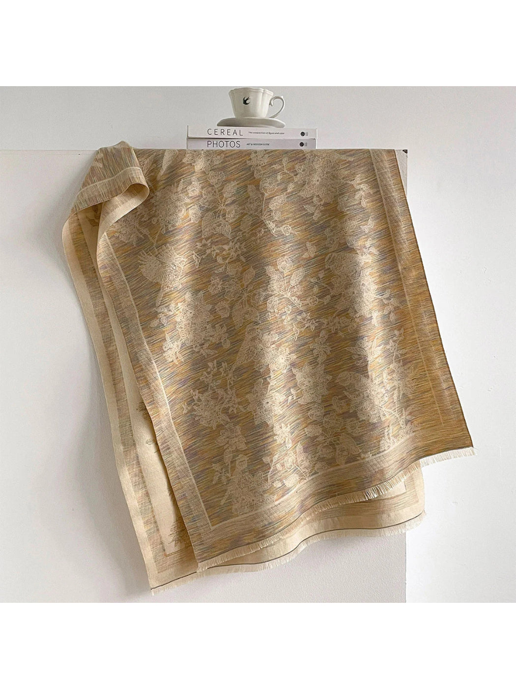 Scarvii - Bird Floral Pattern Textured Scarf