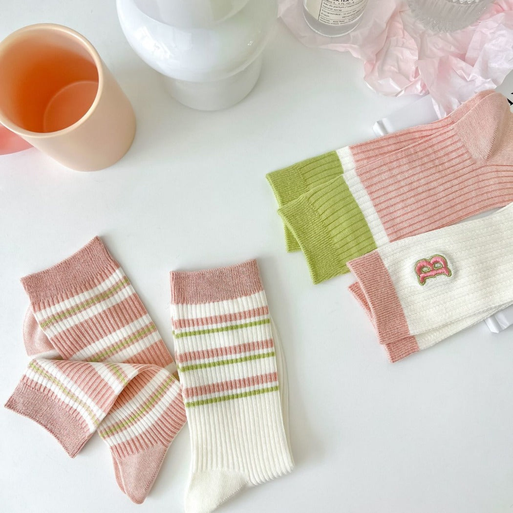Rufia - Striped Crew Mid-calf Socks - Cute & Sweet